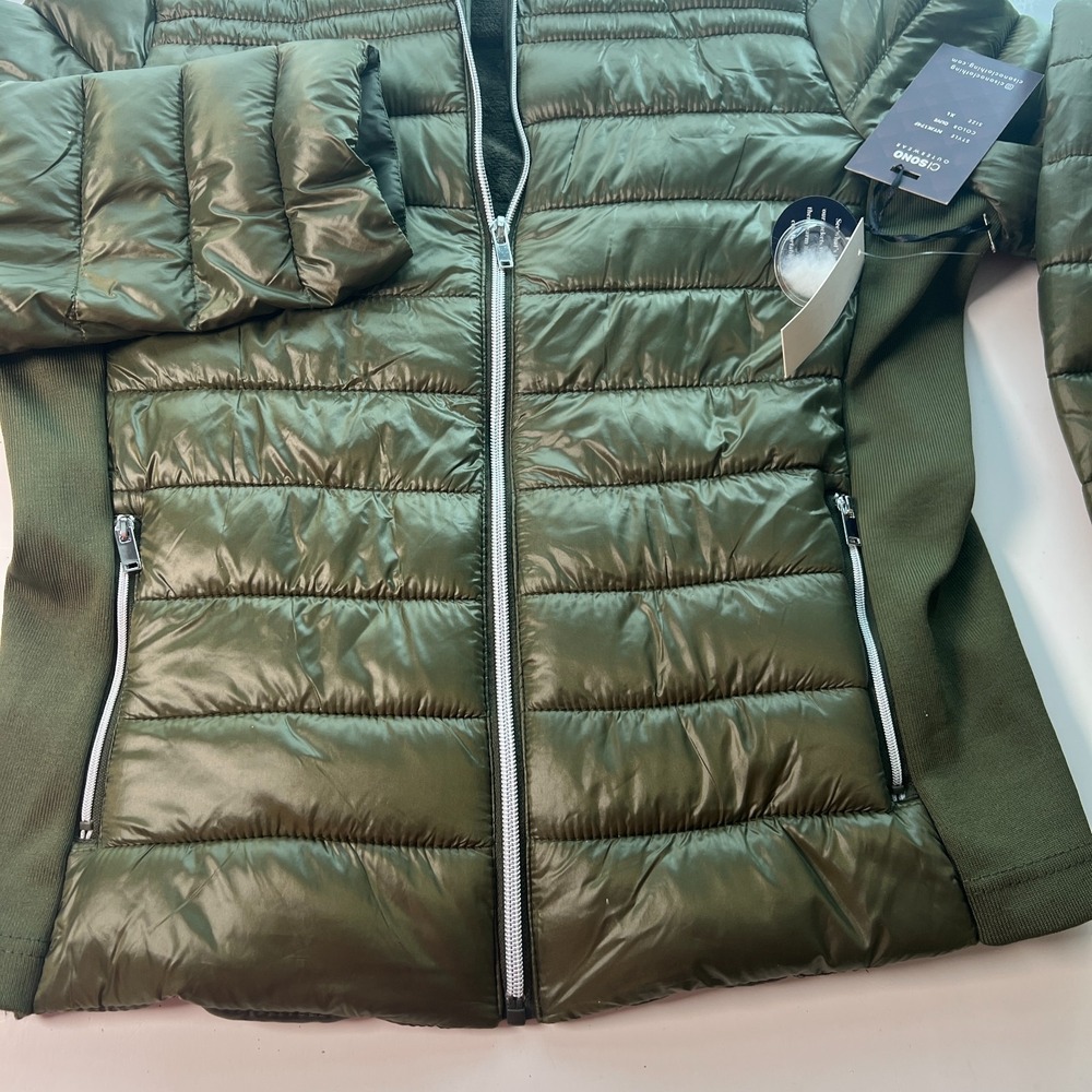 Ci Sono Women Puffer Jacket Sz XL Green Outerwear with Faux Fur & Side Knit NWT - Picture 7 of 16